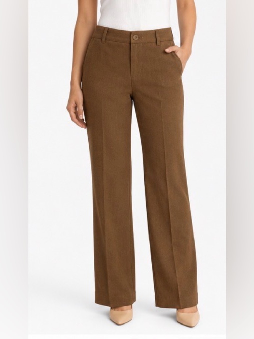 Coldwater Creek Brown Straight Leg Dress Pants 4P Petite Stretch